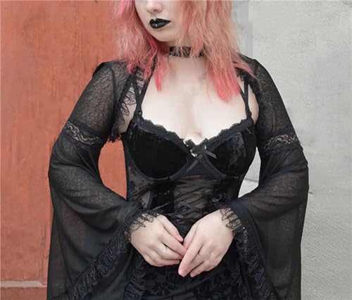 Image of Gothic Bolero Shrug Tops Women Goth Bell Long Sleeve Crop Top