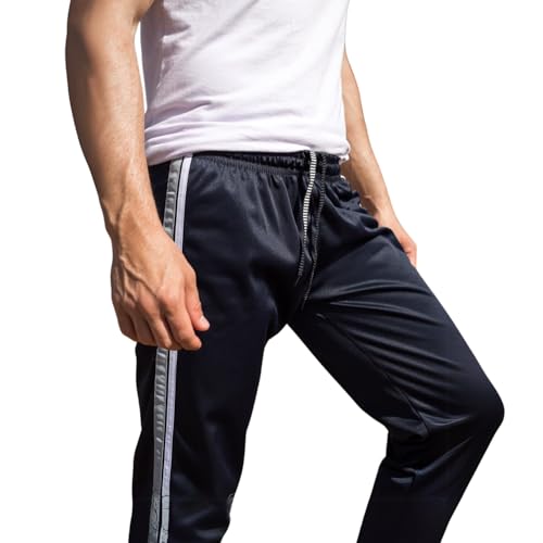 Calça Esporte Helanca Flanelada Faixa Lateral Treino (BR, Alfa, GG, Regular, Regular, Azul)