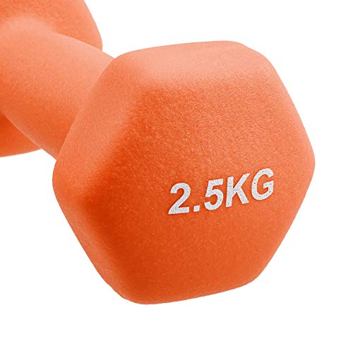 Image of Amazon Brand - Solimo Neoprene Dumbbell 2.5kg, Set of 2 (Orange)