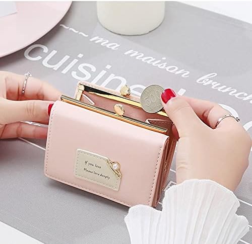 Cute Ocean Blue Durable Card and Coin Purse Ladies Small Wallet for Women Front Decorated 5 Card Slots 1 Photo Slot External Coin Pocket PU Leather -Ocean Blue - Image 3