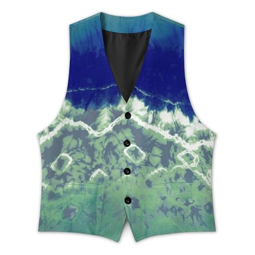 Blue And Green Tie-dye Men's Suit Vest Slim Fit V-Ncek Waistcoat Business Casual Vest3