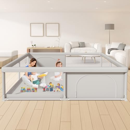 Image of 79x79 Inch Baby Playpen for Babies and Toddlers, Extra Large Play Yards for Indoor & Outdoor with Zipper Gates, Breathable Mesh with Anti-Slip Base