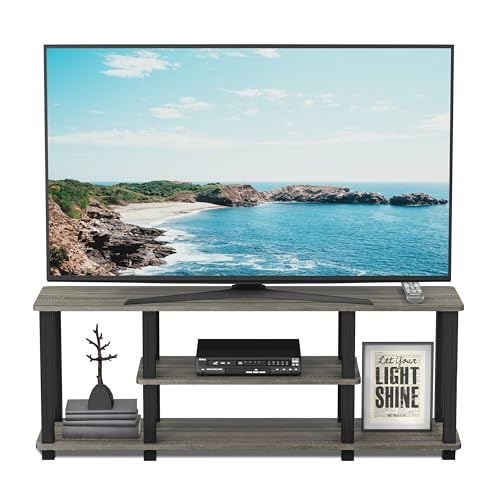 Image of Furinno TURN-S-TUBE 3-Tier Toolless Assembly TV Stand, French Oak Grey | for TV up to 50 Inch, No Tool Rectangular Entertainment Center, TV Console, for Living Room, Bedroom