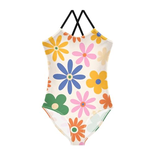 Floral Groovy Daisy Flower Girls Swimsuit One Piece Bathing Suit for Baby Girls' Swimwear 3-10T