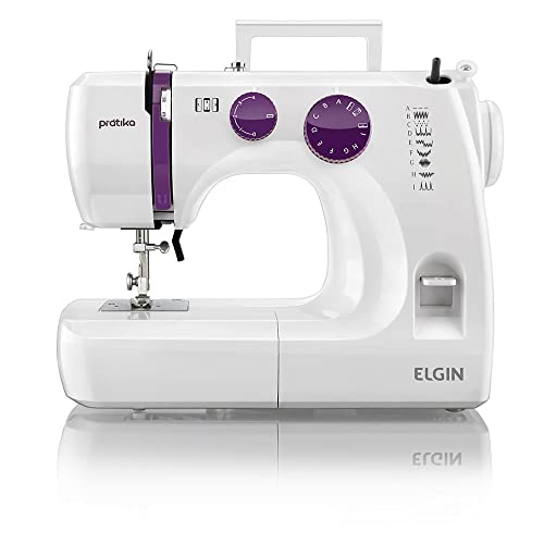 Máquina de Costura Prátika Elgin JX-2051 Portátil Braço Removível Branco e Roxo 110V