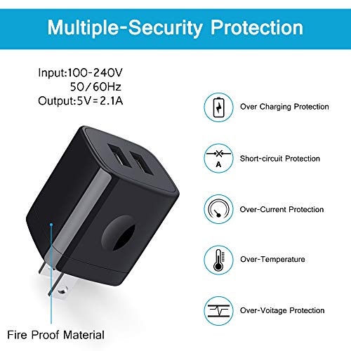 Hopepow PT-WC-13 Wall Charger Block, 2.1A/5V Dual Port Usb Wall Plug In Phone Travel Power Usb Adapter Plug,3Pack Black Charger Cube Fast Charging Compatible Iphone 15 Pro/14/13/12,Samsung Galaxy S24/S23/S22/S21/S20 thumb #3