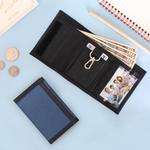 Image of Kids Wallet for Boys Girls Teens Trifold, Canvas Toddler Wallet for Boys, Cute Zipper Wallets Youth with Coin Pocket and Card Holders, Novelty Wallets for Childrens Birthday Gifts, Navy blue, Casual