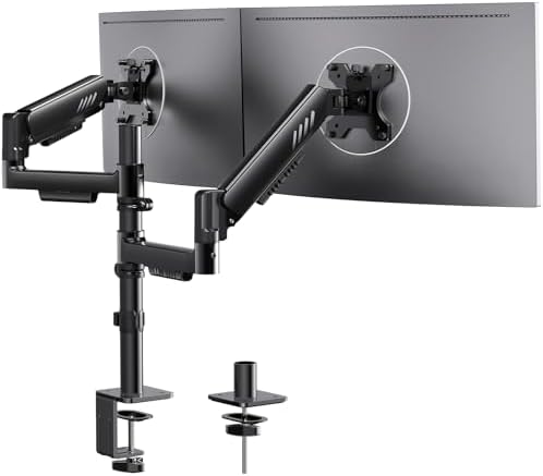 ErGear Vertical Dual Monitor Stand, Gaming Stacked Monitor Mount for 13-32″ Screens, Up to 19.8 lbs per Arm, Enhanced Stability with Integrated C-Clamp, Upgraded Cable Management, VESA 75x75/100x100mm