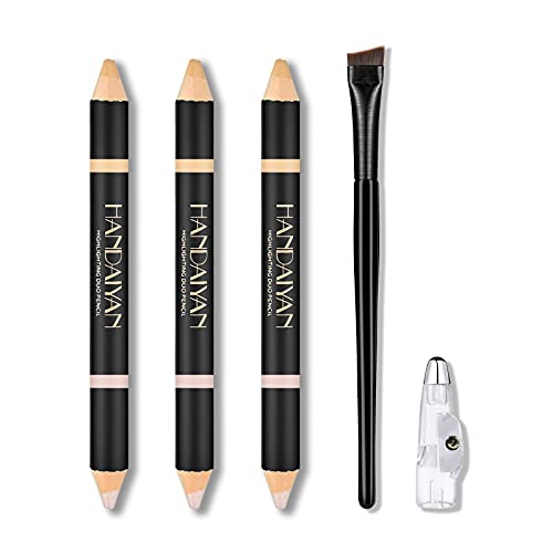 FREEORR 3Pcs Brow Highlighter Pencil, Brow Highlighter & Concealer Crayon Set, Shimmer for Highlighting Brows Makeup Inner Corner with Pencil Sharpener and Eyebrow Brush#1