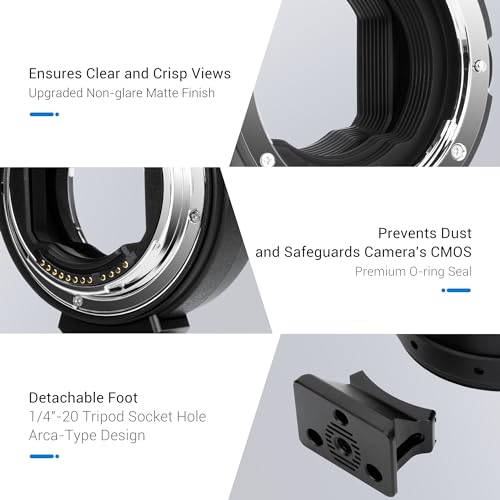 Adaptador de montura de lente JJC EF-EOS R para lentes Canon EF/EF-S a cámaras Canon RF | para EOS R1, R50V, R50, R100, R5, R6 Mark III/II, R RP, R3, R7, R8, R10, material metálico, enfoque automático, con pie para trípode 1/4"-20 y Arca miniatura 6