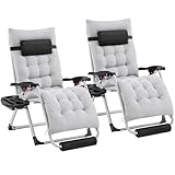 Yaheetech Zero Gravity Chair, Folding Reclining Lounge Recliner with Removable Pad & Headrest & Side Cup Holder Tray for Indoor and Outdoor Gray/2