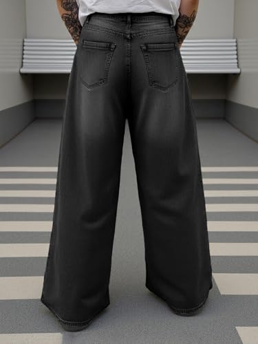 Baggy Hip Hop Jeans for Men Wide Leg Skater Denim Pants Casual Loose Fit Long Trousers3