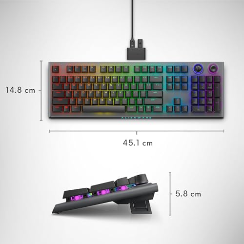Alienware AW920K Clavier Gaming Sans Fil Trimode QWERTY, Cherry MX Red, touches PBT durables, rétroéclairage AlienFX RVB 16,8 M couleurs, autonomie 110 h, Dark Side of the Moon