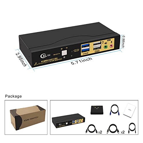 Cklau 2 Port Usb 3.0 Displayport Kvm Switch Dp 1.4 For 2 Computers Support 4K@144Hz, 8K@30Hz With Audio And Cables Supports Keyboard Mouse Switching #TOP5