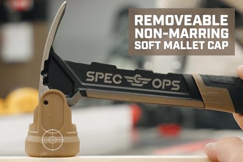 Image of Spec Ops Tools Framing Hammer for Carpentry & Demolition, Magnetic Nail Holder, Rip Claw, Soft Mallet Cap, Milled Face with Mallet Cap 28 Oz