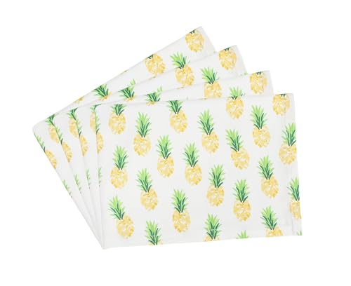 Image of Cotton Candy - Kitchen Towel Cotton, Hand Towels, Dish Towels, Wiping Cloths (Pack of 4) - Pineapple Print, Yellow