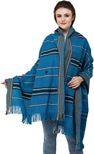 Étole Nagaland authentique grand châle indien bleu au tissage fils