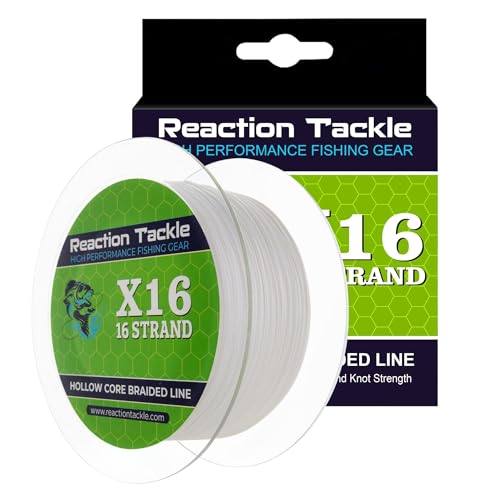 Reaction Tackle Hollow Core, 16 Strand Braided Fishing Line White - 80LB / 500yds