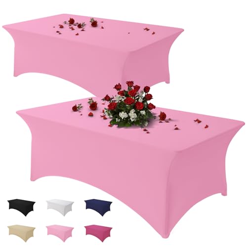 Famstar Table Cloth 2 Pack Pink 6FT Spandex Tablecloth for Rectangle Table Fitted Table Cloths Stretch Covers Washable Wrinkle Free Tablecloths for Festival Camping Picnic Wedding Party Table Cover by Famstar - Used condition - US$19.45