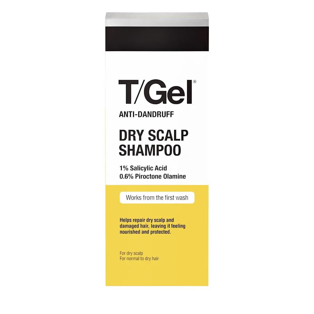 T/Gel Anti Dandruff Shampoo for Dry Hair (1x 250ml), Daily Anti-Dandruff Shampoo with Salicylic Acid to Help Repair Dry Damaged Hair and Fight Dandruff from First Wash