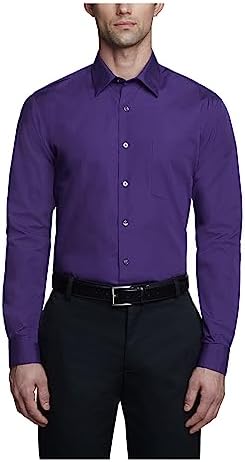 Van Heusen Men's Dress Shirt Fitted Poplin Solid, Purple Velvet, 16.5" Neck 34"-35" Sleeve