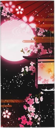 和風 桜 満月 灯籠 タオル フェイスタオル マイクロファイバー ホテル仕様 ふわふわ 柔らか肌ざわり ハンドタオル 吸水速乾 薄手 バス用品 プレゼント 12x27.5in
