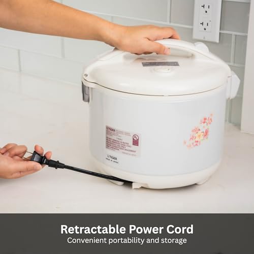 Image of Tiger JNP-0550-LF 3 Cup Capacity White Rice Cooker with Non-Stick Inner Pot, Retractable Power Cord, and Keep Warm up to 12 hours (Flower)