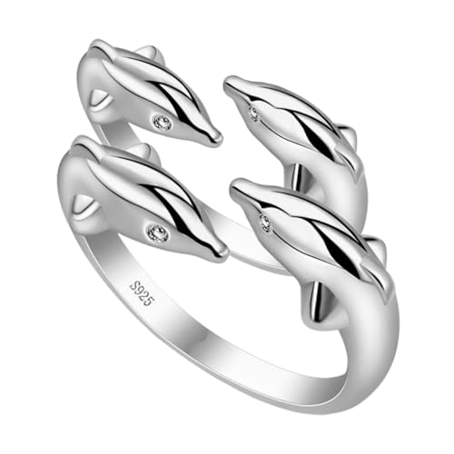 WHZHDMA Strong Copper Polished Finish Women's Ring Set Adjustable Dolphin Jewelry for Daily Wear Special Events