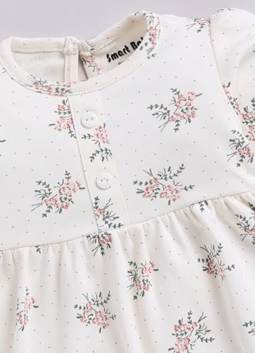 Image of Smart Baby Girl's Cotton Floral Print Long Sleeve Babydoll Top & Bloomer Set | Soft & Breathable Infant Spring Dress Outfit