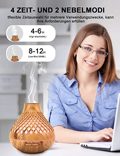 Foto von viteena Aroma Diffuser, 500ml Diffusor für Ätherische Öle Ultraschall Luftbefeuchter Duftlampe Elektrisch Duft Duftöl Diffuser Aromatherapie 7 Farben LED Raumbefeuchter für Zuhause, Yoga, Büro, SPA