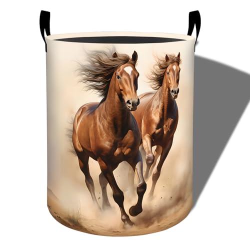 Image of Rustic Horse Laundry Basket, Desert Sunset Foldable Oxford Cloth, Waterproof Dirty Clothes Hamper with Handles, Clothing Storage Bucket Toy Organizer for Bathroom Bedroom Dorm, 19.7 inchx15.7 inch