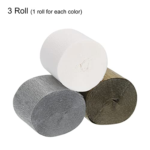 Meccanixity Crepe Paper Streamers 3 Rolls 32Ft In 3 Colors For Rainbow Party Decorations Wedding Ceremony Birthday Christmas Decoration(Silver Tone/White/Gold Tone) #TOP2