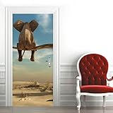 Yelilad Türtapete Selbstklebend TürPoster Türaufkleber 3D Wohnzimmer Schlafzimmer Badezimmer Wasserdicht Abnehmbare Professionelle Vinyl Upgrade, Tier Wüste Einsamer Elefant Zurück 95x215 cm