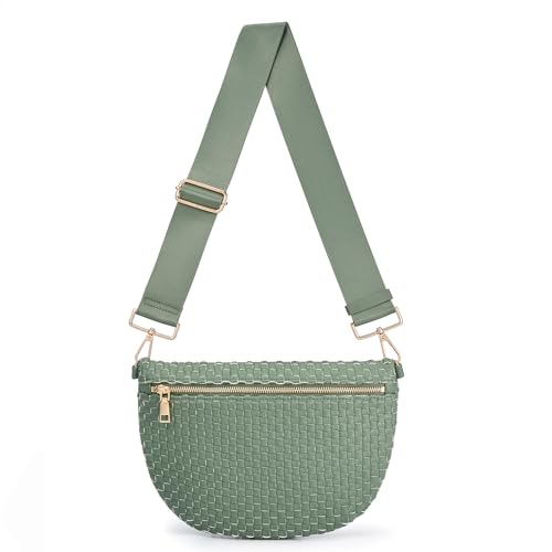 Image of Woven Crossbody Bags For Women, Checkered PU Waist Pack Travel Sling Bag