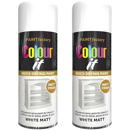 Paint Factory All Purpose White Spray Paint Pack 2 (400ml Each) - Matt Finish Interior and Exterior White Spray Paint for Metal Plastic and Wood
