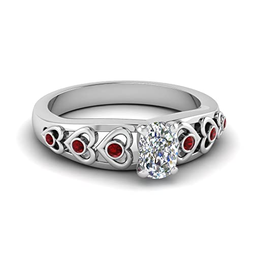 Image of 55Carat Choose Your Gemstone Heart Design Diamond CZ Accent Ring Sterling Silver Cushion Shape Side Stone Engagement Rings Matching Jewelry Wedding Jewelry Easy to Wear Gifts US Size 4 to 12