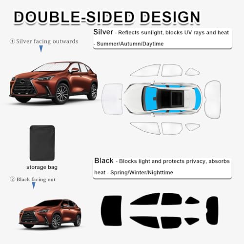 Image of KMF 8pcs Thicken Sun Shades for Lexus NX 2022-2025 2026 Accessories, Full Car Window Covers Sunshade for Windshield Side Rear, UV Block and Privacy Blackout for Car Camping Outdoor