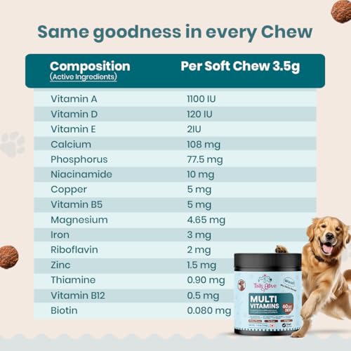 Image of 15-in-1 Multivitamin Soft Chew Supplements for Dogs | Daily Vitamins & Minerals for Immunity, Energy & Growth | Cold-Pressed, Vet Approved | Chicken Flavour | For All Breeds - 60 Soft Chews