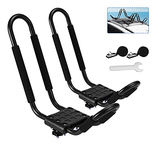 Blueshyhall Lot de 2 Barres de Toit de Voiture, Kayak Rack Bateau Rack de Toit de Voiture Bateau Montage Toit Kayak Support Universel J Bar Toit Rack Peut Transporter 74 kg Kayak Ski Planche