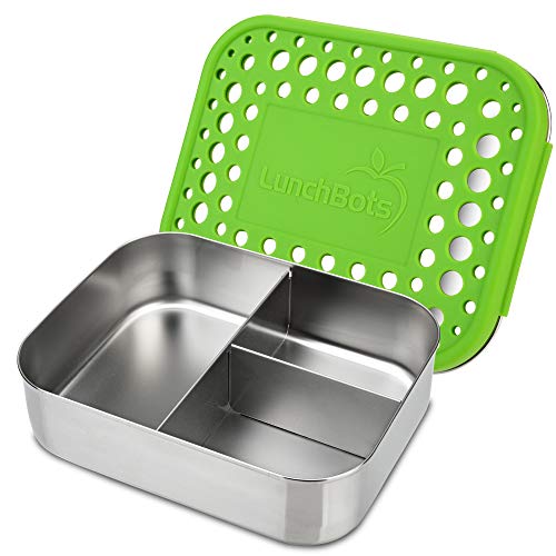 LunchBots Medium Trio II Snack Container - Divided Stainless Steel...