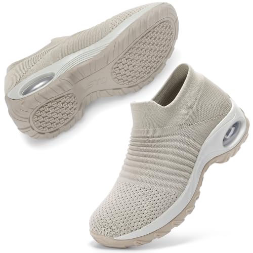 STQ Walking Shoes Women Slip on Sneakers Non Slip Work Arch Support Tennis Plantar Fasciitis Orthopedic Breathable Mesh Comfortable Ladies Nursing