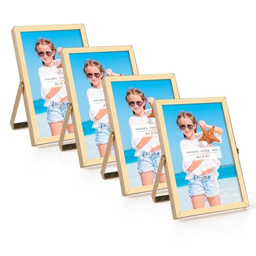 Golden State Art 4 Pack Gold 4x6 Metal Frames with Glass