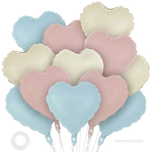Image of 12 Pcs Colorful Heart Balloons,18 Inch Heart Foil Balloons Love Balloon Valentine Balloon for Birthday Party Wedding Engagement Party Baby Shower Valentine Day Decorations