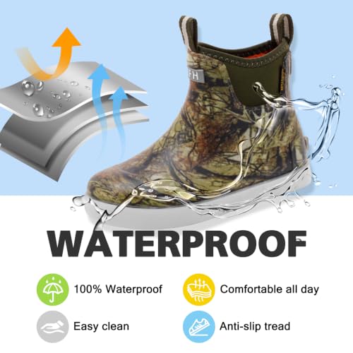 Image of Women's Deck Boots, Rubber Rain Boots Chelsea Ankle Booties with Anti-Slip Sole Waterproof Fishing Shoes for Outdoor Work Garden Camping