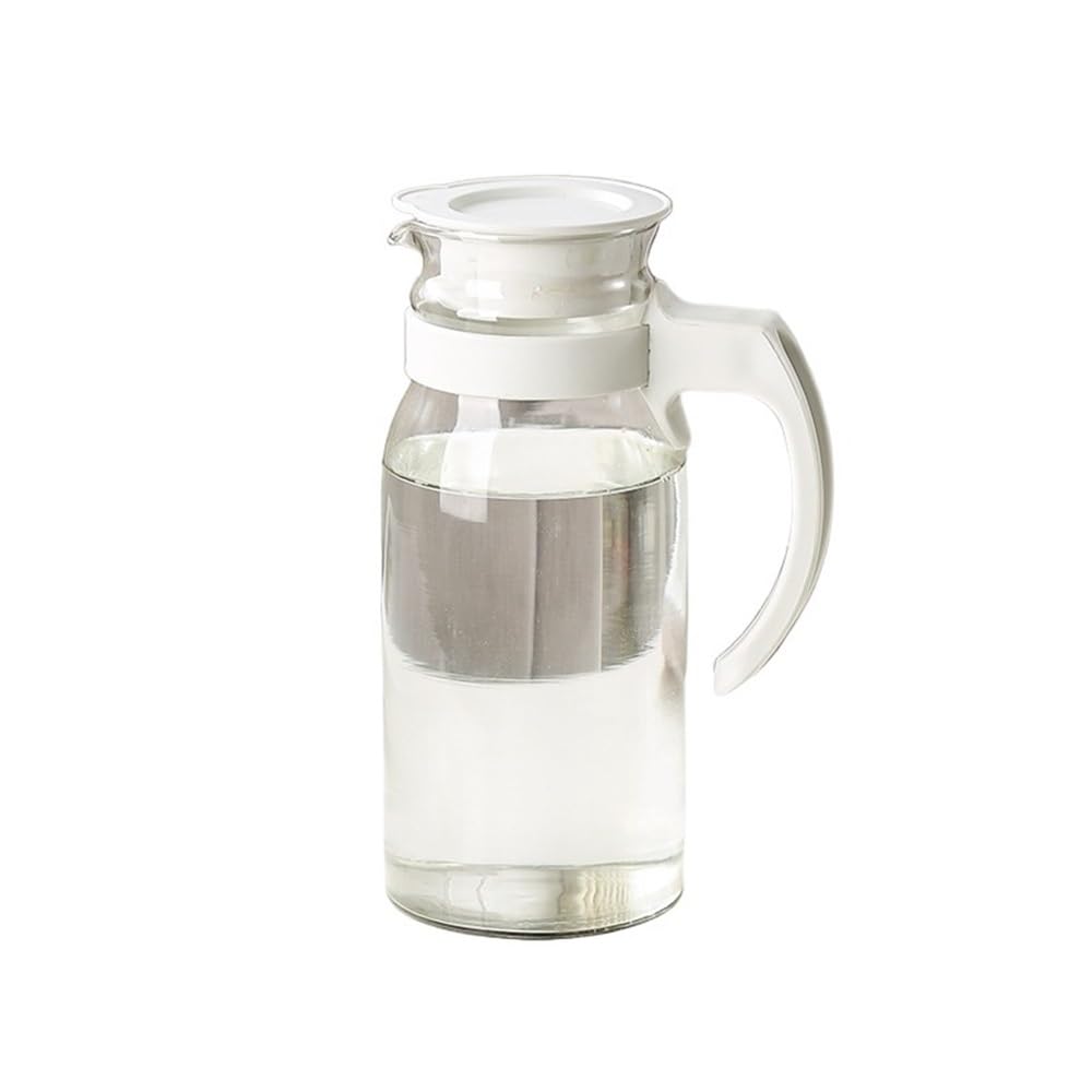 Jarra Agua Fria Hervidores de Agua de Vidrio de Gran Capacidad con Tapa y asa Jarra for Jugo, té, Leche, dispensador de Bebidas, Olla de 1100 ml Jarra Agua Detox Frutas(Blanco)