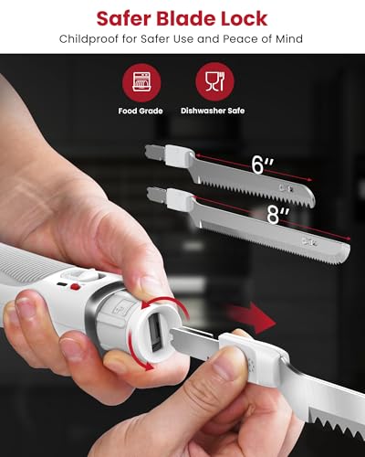 Image of New Upgrade Cordless Electric Knife,Serrated Blade Knife for Turkey, Meat Slicing, Bread, Ergonomic Design Cutting Knifes with Comfortable Contoured Grip, USB-C Rechargeable, Easy-Slice,White
