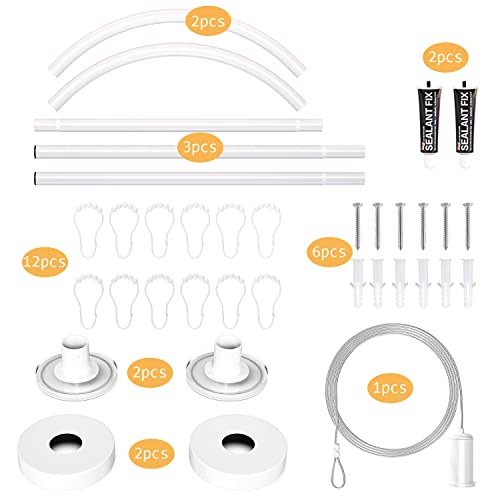 Image of 304 Stainless U Shaped Bathroom Bathtub Corner Shower Curtain Rod Rack, Size Adjustable (U Shaped White, Length on both sides:31.5 inch-47 inch,Middle width:34.7 inch-43 inch)