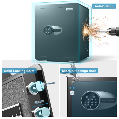 BONANO 2.0 Cub Safe Box, Home Safe mit Stummschaltfunktion & digitaler Touchscreen- Tastatur, Geldsafe mit feuerfester, wasserdichter Tasche, Safe Box mit abnehmbarem Regal & LED- Licht, Büro, Hotel-3