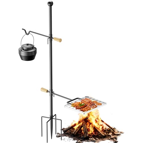Bearfire Campfire Grill Grate for Fire Pit | Adjustable Swivel Handle, Heavy Duty Steel Stake Grill,...