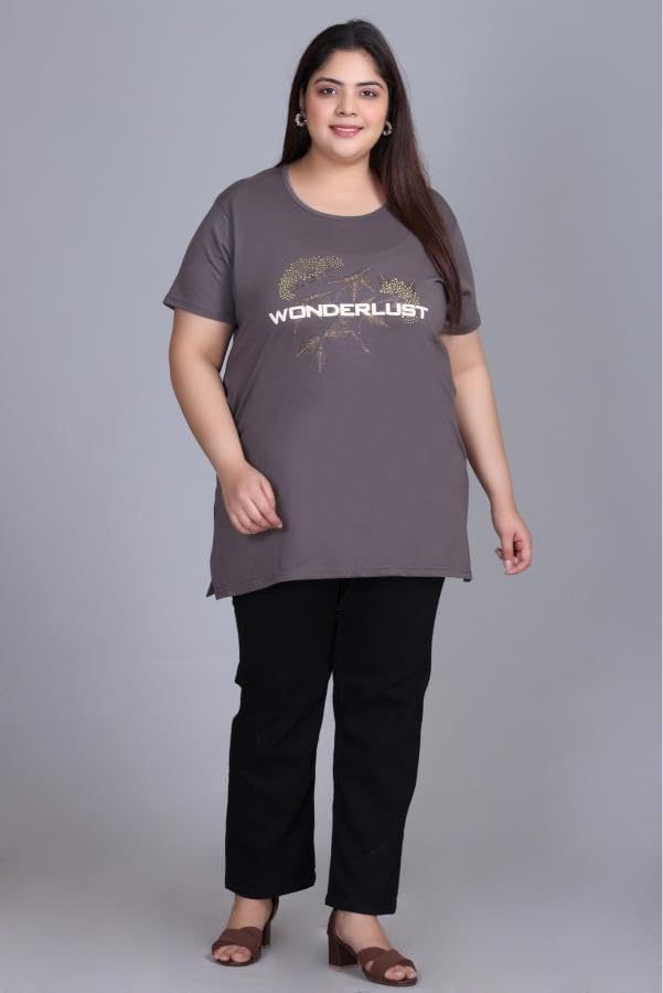 Image of In Love Women's Plus Size Longline T-Shirt with Side Pocket, 3 /4 Sleeve, Crew Neck